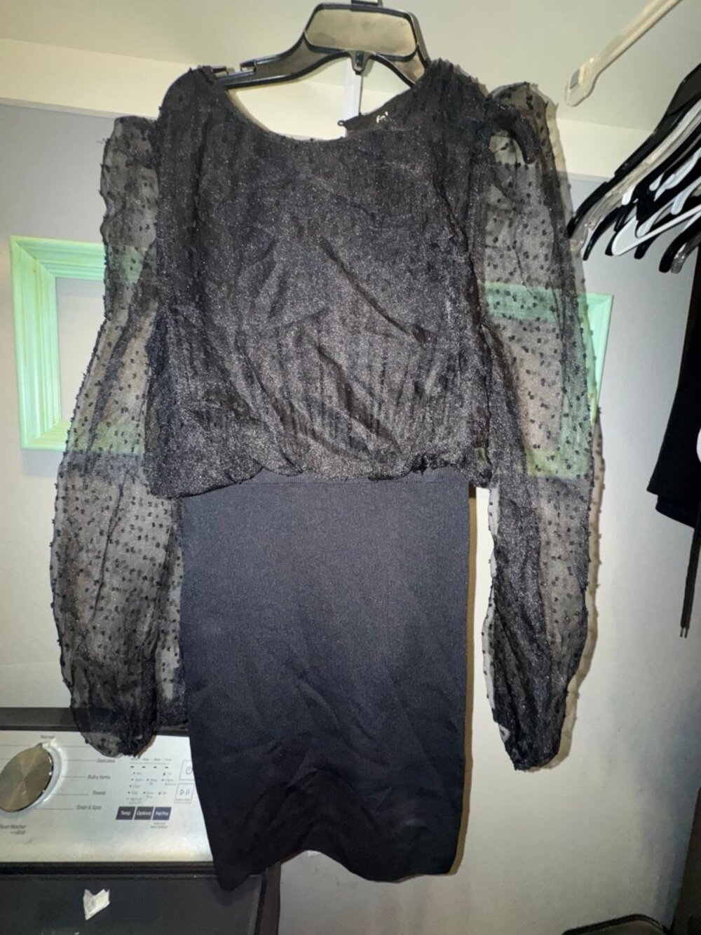 fab'rik Black Sheer Polka Dot Ruffle Dress